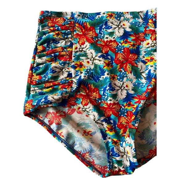 Women's Size Medium Bikini Bottom High Rise Tropical Floral Aloha Hawaii Ruched - Picture 2 of 8